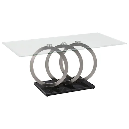 Contemporary Glass Top Cocktail Table with Iron Ring Base